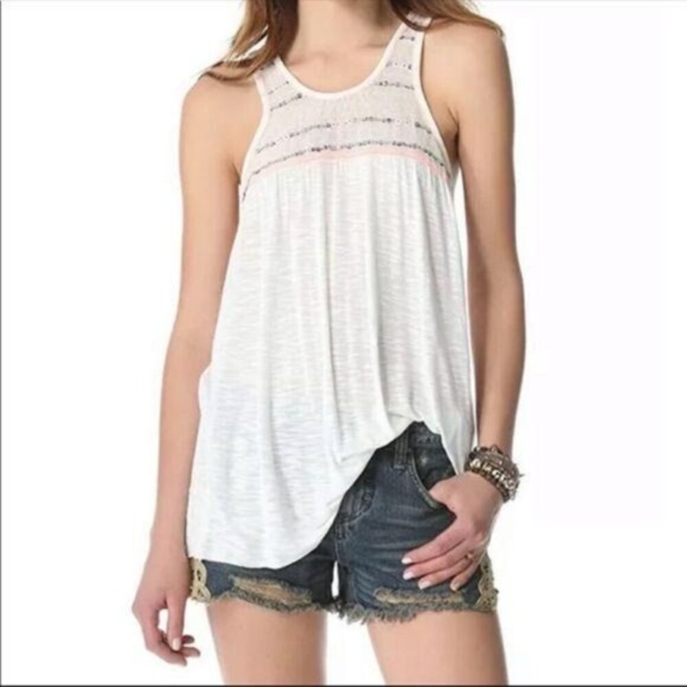 Free People Small Tank Top Sequin Sleeveless Blouse Electric Endless Summer
